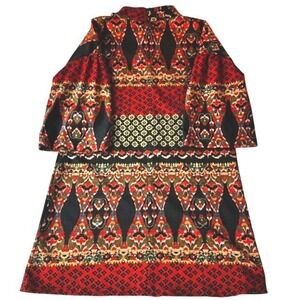 Uncle Frank Womens Bohemian Retro Print Bell Sleeve Dress XL stretchy mock neck‎